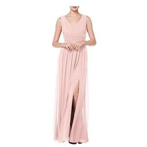 Levkoff Women's V-Neck Pleat Chiffon A-Line Gown in‎ Petal Pink Size 4 $176